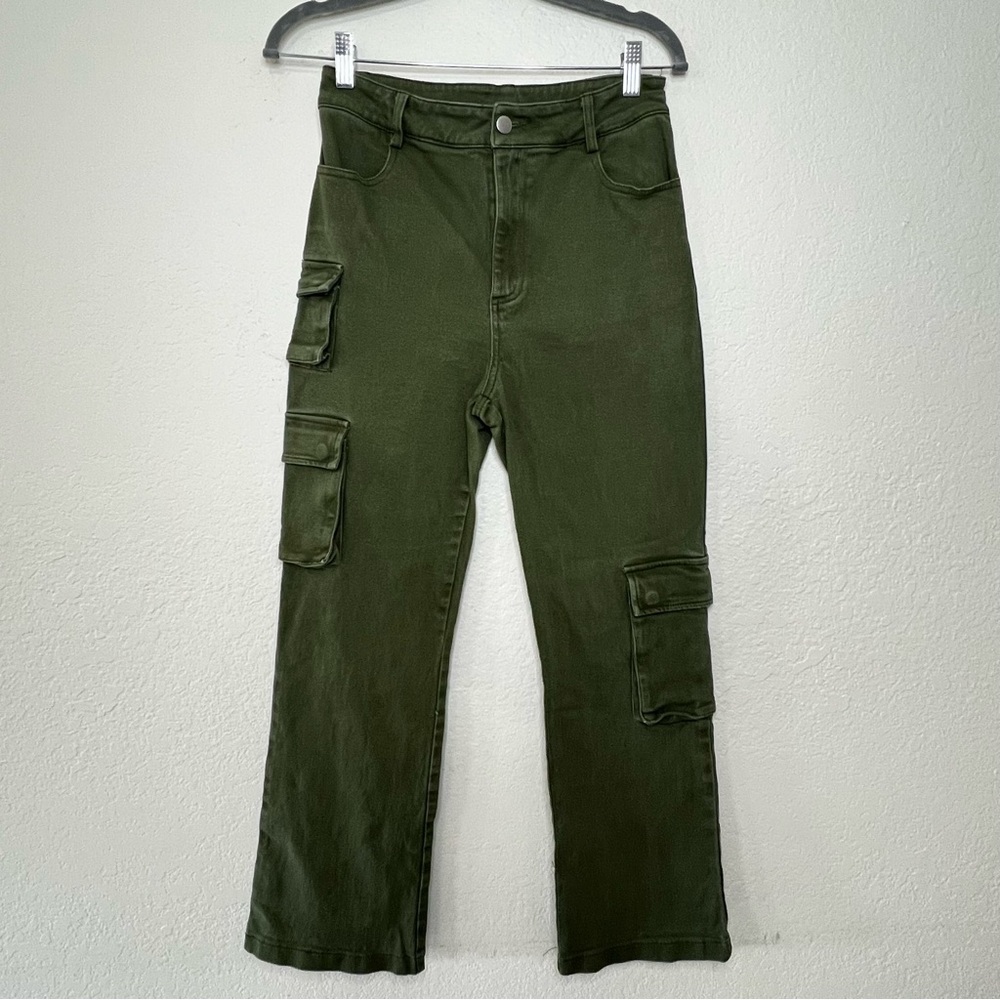Altar’d State Cargo Straight Leg Olive Green Denim Jeans Pants Women’s‎ Medium